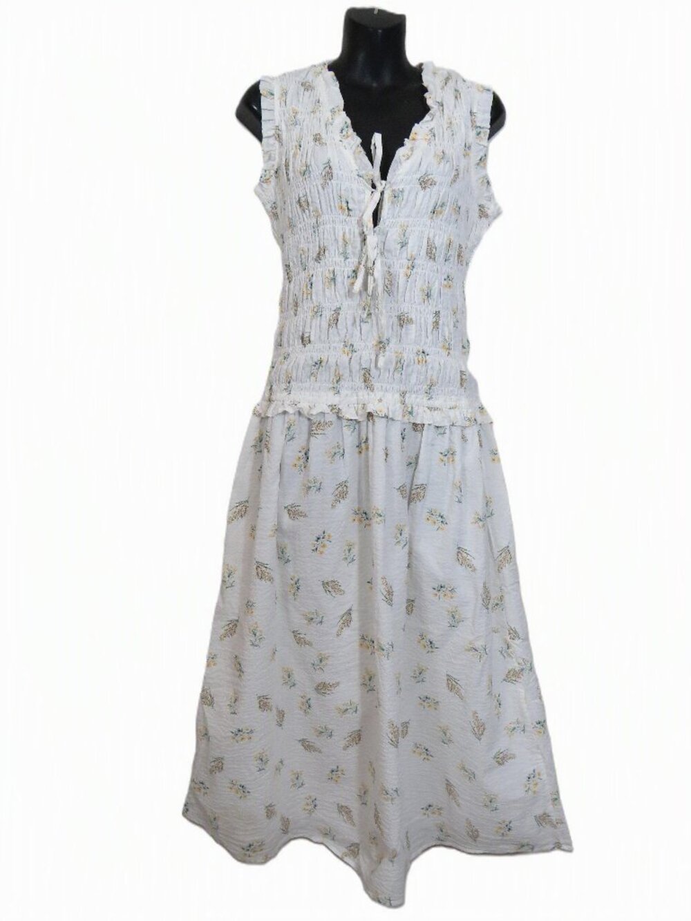 Rails size Small Dion Amaryllis Drop Waist Smocked Midi Dress White Cotton
